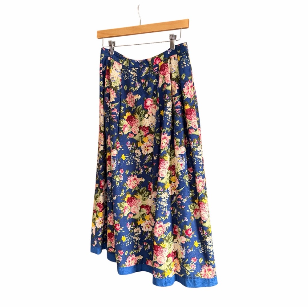 VINTAGE Cotton Jacquard Floral Midi Skirt Cottage‎ Floral 12 M - Picture 2 of 12